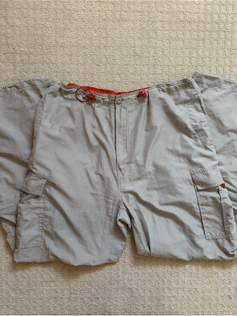 Men's Light Gray Cargo Pants with Orange Drawstring